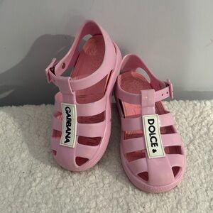 Dolce & Gabbana Kids Sz 26 Pink Logo Caged Jelly Sandals PVC Beach Vacation